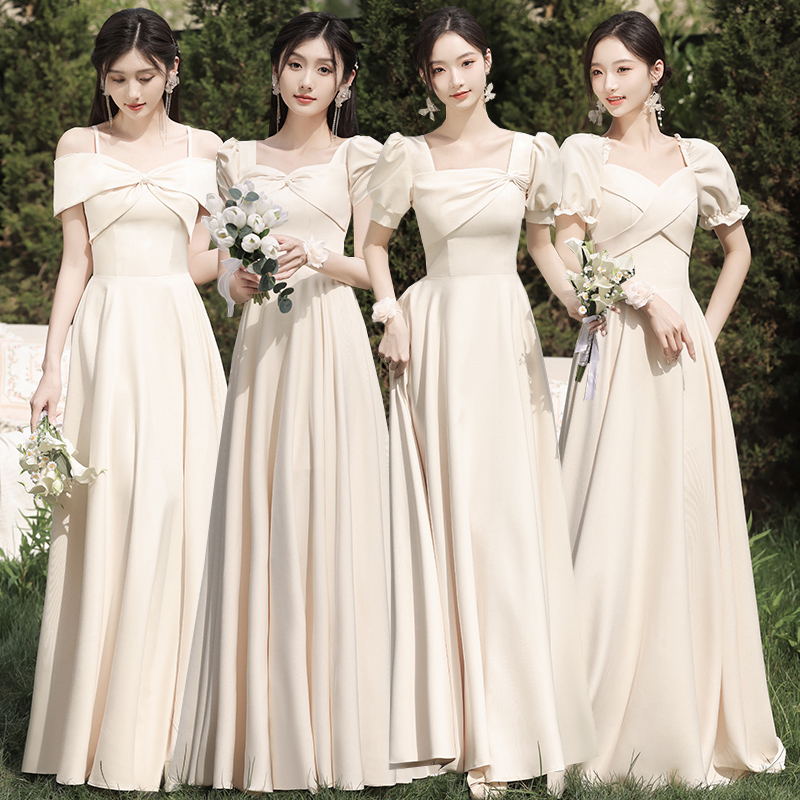 Champagne-Colored Bridesmaid Dress 2026 Spring New Style High-End Plus Size Fat mm Sister Group Satin Slimming Evening Dress