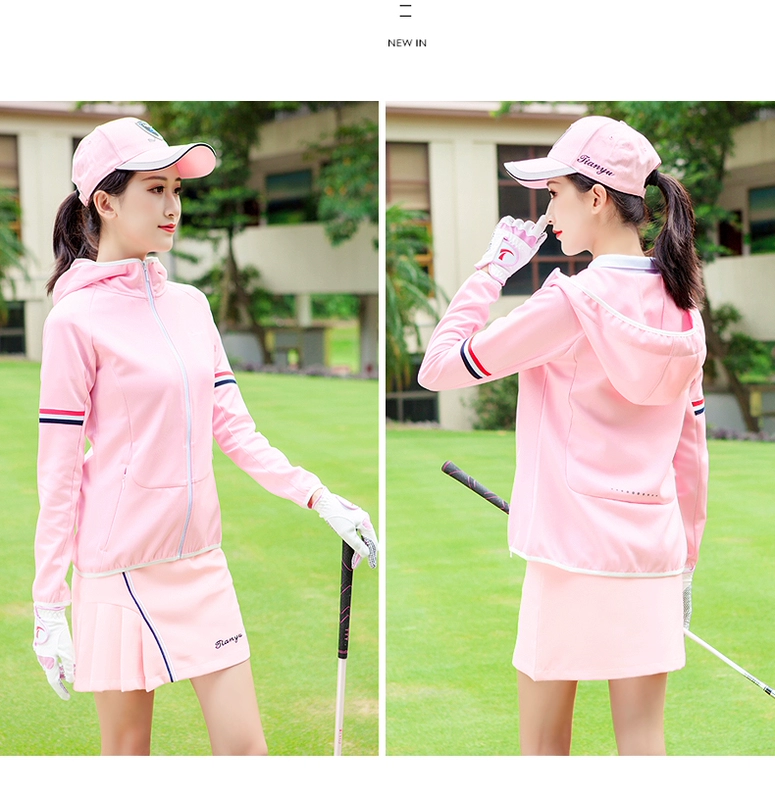 Mùa xuân mới Quần áo Golf Phụ nữ áo dài tay bóng áo trùm đầu Zip Áo thể thao