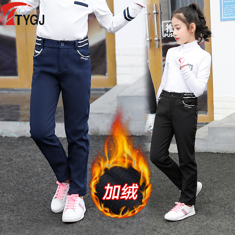 Autumn Winter Children Golf Clothing Girls Long Pants Plus Suede Warm CUHK Children Casual Sports Pants Student Pants