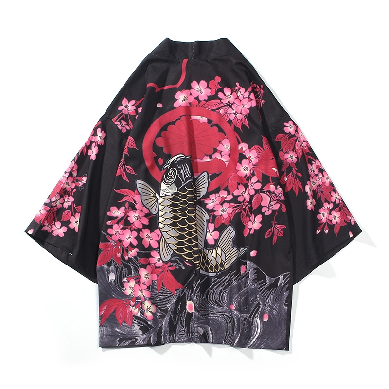 Áo gió quốc gia Nhật Bản ukiyo-e in áo choàng nam bảy điểm tay áo mực anh đào áo mỏng kimono áo khoác