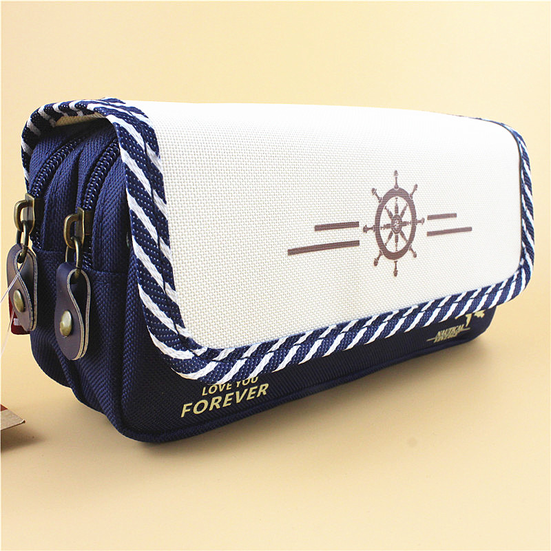 Canvas multi-layer large capacity long pencil bag stationery box bag boys girls junior high school students creative cute simple solid color can stand children multi-functional personality