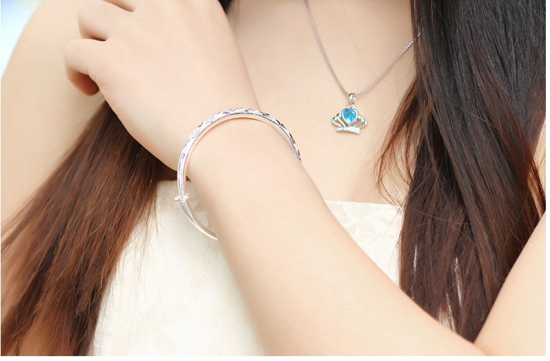 Mới đơn giản s999 sterling bạc vòng đeo tay nữ cao quý 妃 mở vòng đeo tay đẩy kéo vòng đeo tay ngày của mẹ để gửi món quà của mẹ