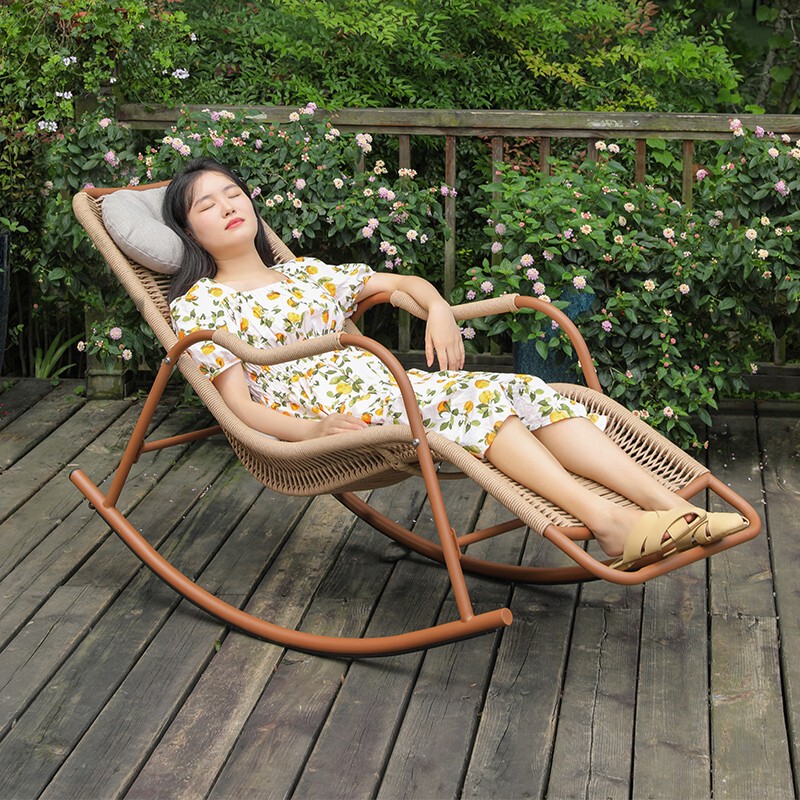 Meiqi Mengze Lazy Rocking Chair Rattan Recliner Lunch Break Home Outdoor Courtyard Terrace Leisure Chair Balcony Lounge Chair