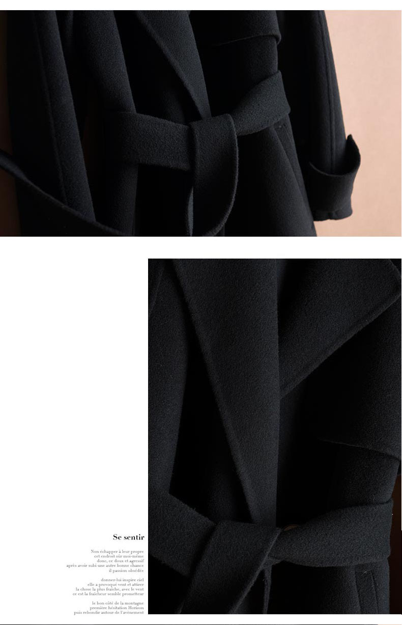 Áo khoác nhung hai mặt nữ dài 2018 mới Hepburn gió qua đầu gối len màu be trắng cashmere chống mùa áo khoác đôi nam nữ