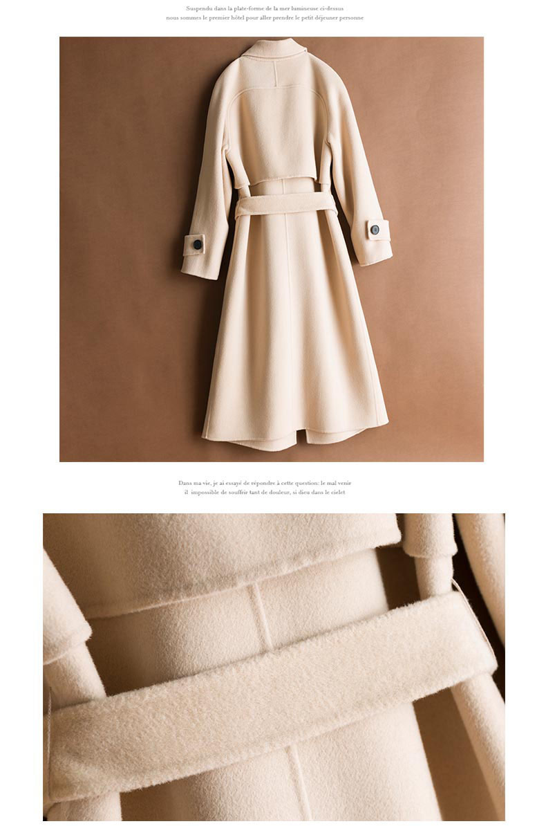 Áo khoác nhung hai mặt nữ dài 2018 mới Hepburn gió qua đầu gối len màu be trắng cashmere chống mùa áo khoác đôi nam nữ
