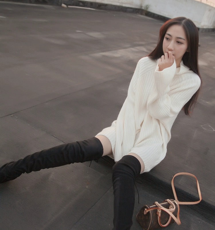 Mùa thu và mùa đông mới của phụ nữ áo len đáy đầu lỏng lẻo phiên bản Hàn Quốc của phần dài áo len cao cổ tay áo