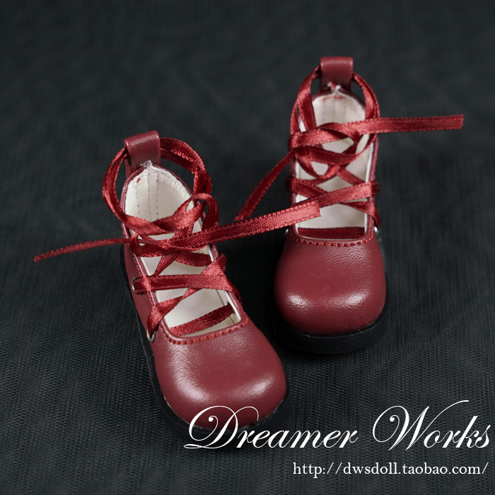 BJD SD Doll Shoes 4 points 3 Dark Red Ribbon Shoes 1 31 4