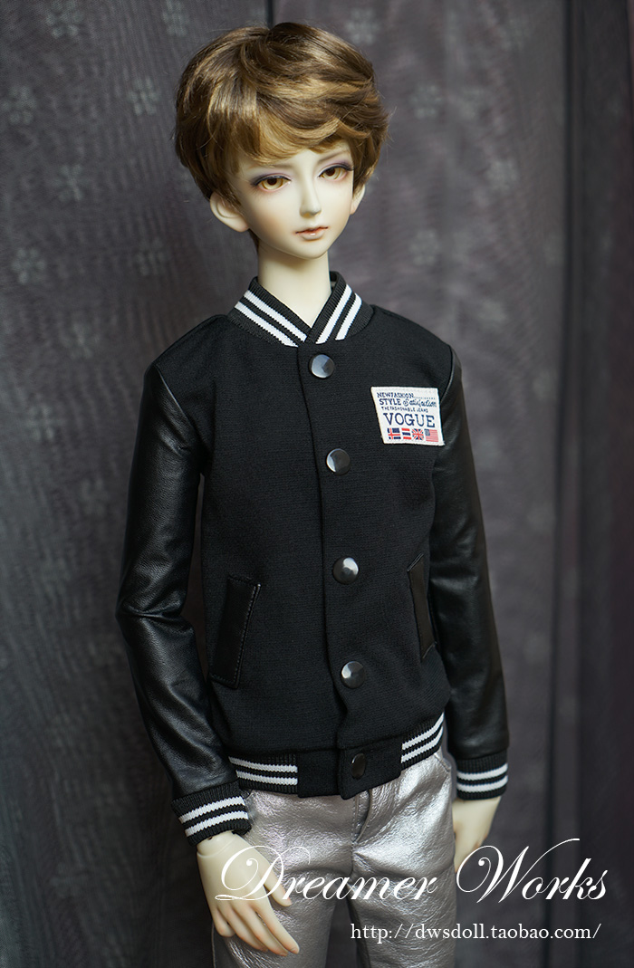 SDBJD dolls clothes ova clothes 4 points 3 points black leather sleeves baseball jacket jacket 1 4 1 3 great uncles