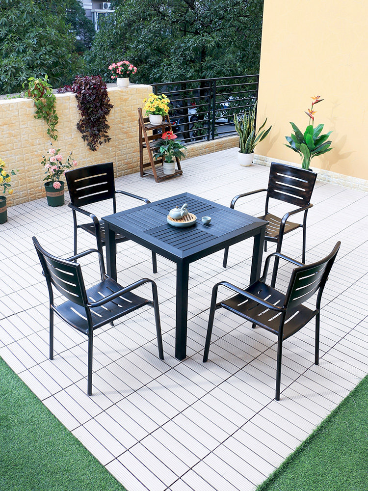 Outdoor Table And Chairs Cast Aluminum Plastic Wood Embalming Combined Villa Courtyard Terrace Terrace Balcony Garden Simple Leisure Iron Art Table And Chairs