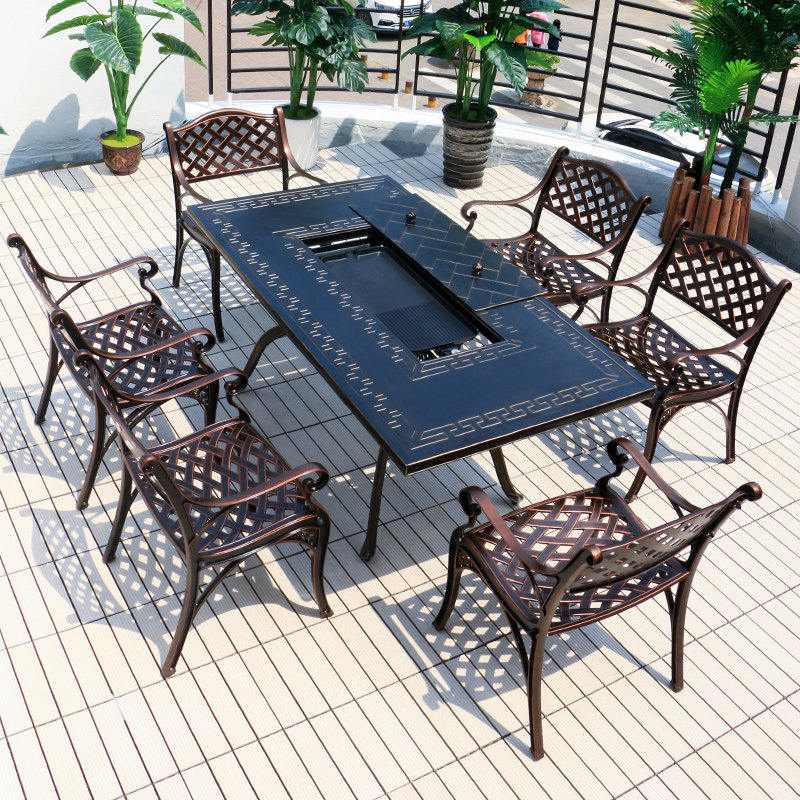 Table dining chair European style dining room complete with electric barbecue table chairs combined outdoor garden Balcony Roast