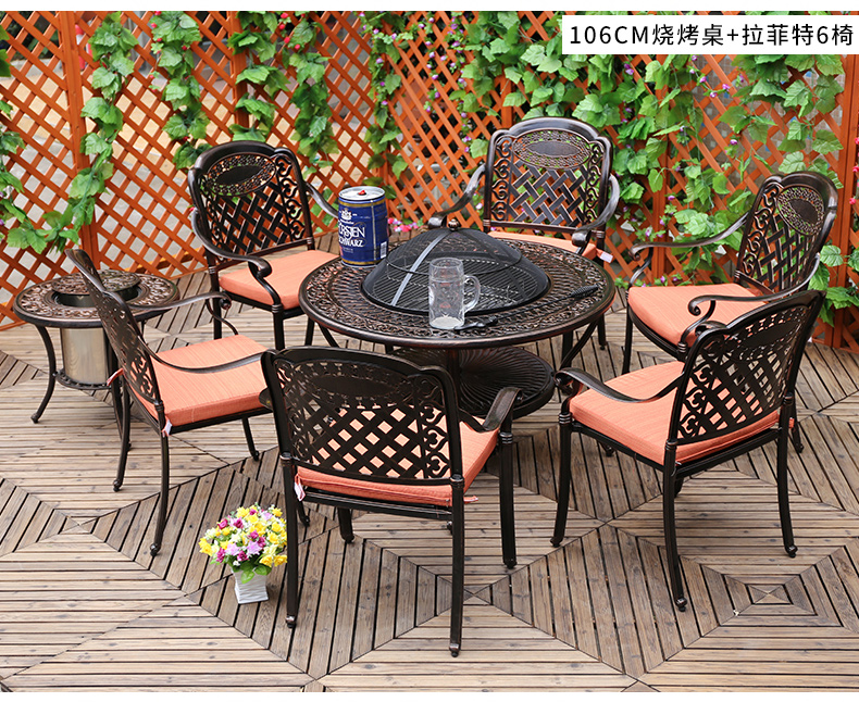 Nội thất ngoài trời ngoài trời Vườn châu Âu Lò nướng BBQ đúc ban công sắt rèn giải trí bàn ghế kết hợp năm mảnh bàn ghế sân thượng