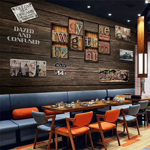 Ретро ностальгические 3D персонализированные деревянные доски английские буквы фрески барные коробки кафе обои ktv ресторан обои обои обои