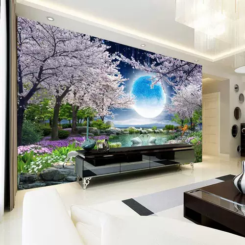 3d роспись телевизионный фон обои гостиная диван настенная ткань сцены садовая ночная пейзажа спальня ландшафтная обои вишневые цвета цветут вишня