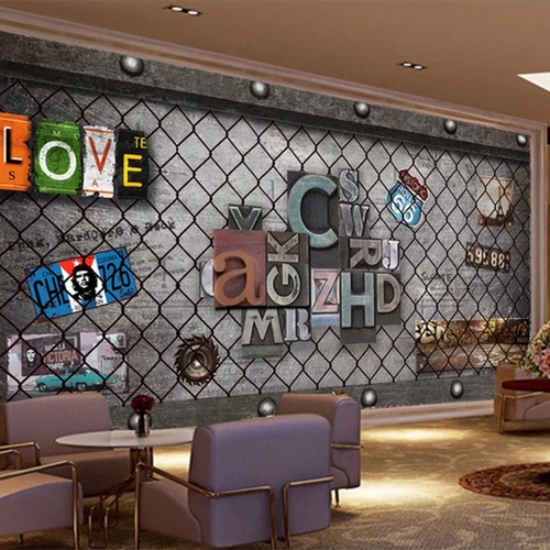 Ретро ностальгические 3D персонализированные деревянные доски английские буквы фрески барные коробки кафе обои ktv ресторан обои обои обои
