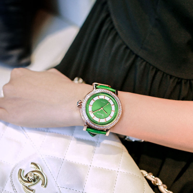 Song Times Na Brands Women Watch Green Big Dial Watches Women Fashion Trends Atmospheric High Sense Inlaid Drills Full Drill New