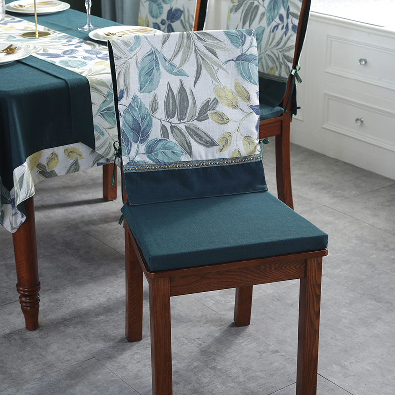 Dining table and chair cover cotton linen cloth art universal backrest thick two-piece solid wood stool seat cover new Chinese cushion set