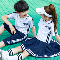 Kindergarten garden clothes summer cotton short sleeve red Chinese sportswear season childrens class uniforms