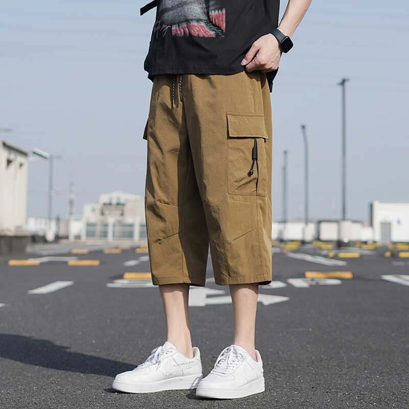 Summer Thin Cropped Pants for Men, American-Style Work Pants, Men's Ice Silk Pants, Casual Eight-Point Pants, Plus Size, Medium Pants