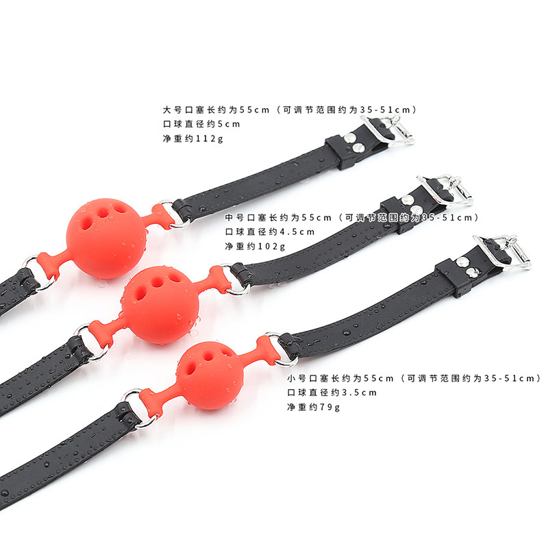 Leaky saliva three-hole design all-silicone mouth plug forced to open the mouth strap to bite the ball sm sex toys alternative toys