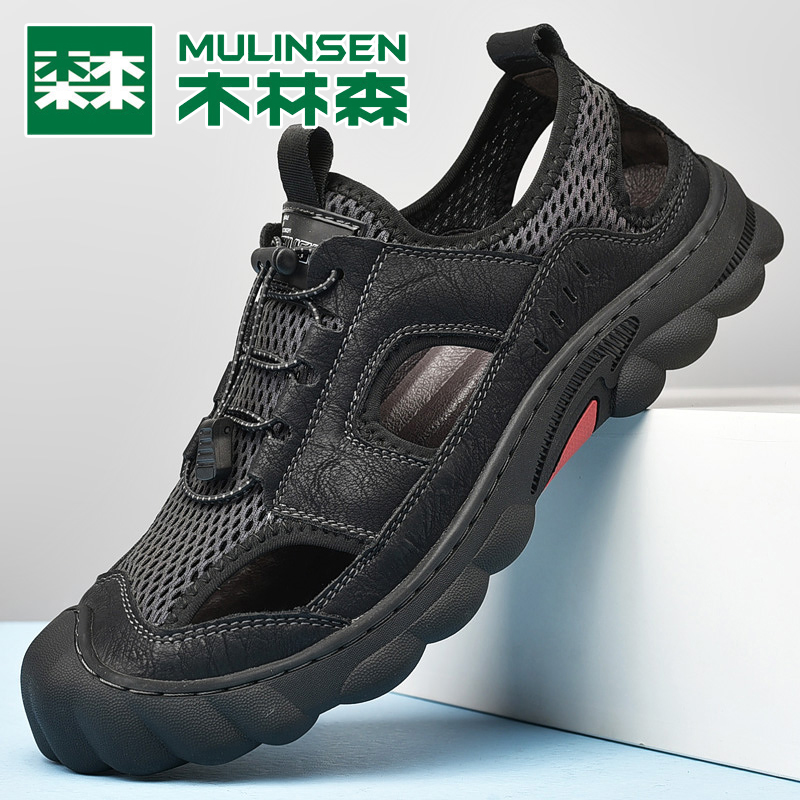 Wood Linson Men Shoes 2022 Summer New Net Face Sandals Men's Tide Outdoor Sports Non-slip Anti-Sweat Baotou Beach Shoes