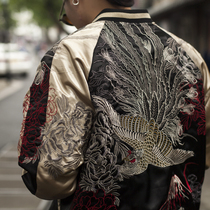 Three provinces and six original spring and autumn Chinese style peony phoenix embroidery men Yokosuka baseball jacket large size jacket