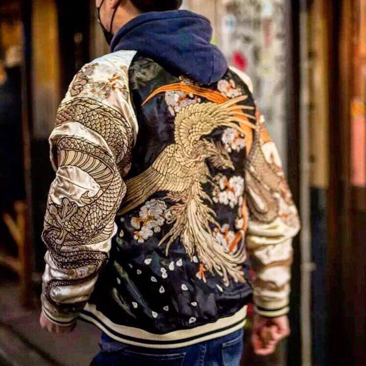 Classic Japan Yokosuka embroidery men and women couples double-sided jacket Fengtian carrier Ukiyo-e dragon and phoenix jacket