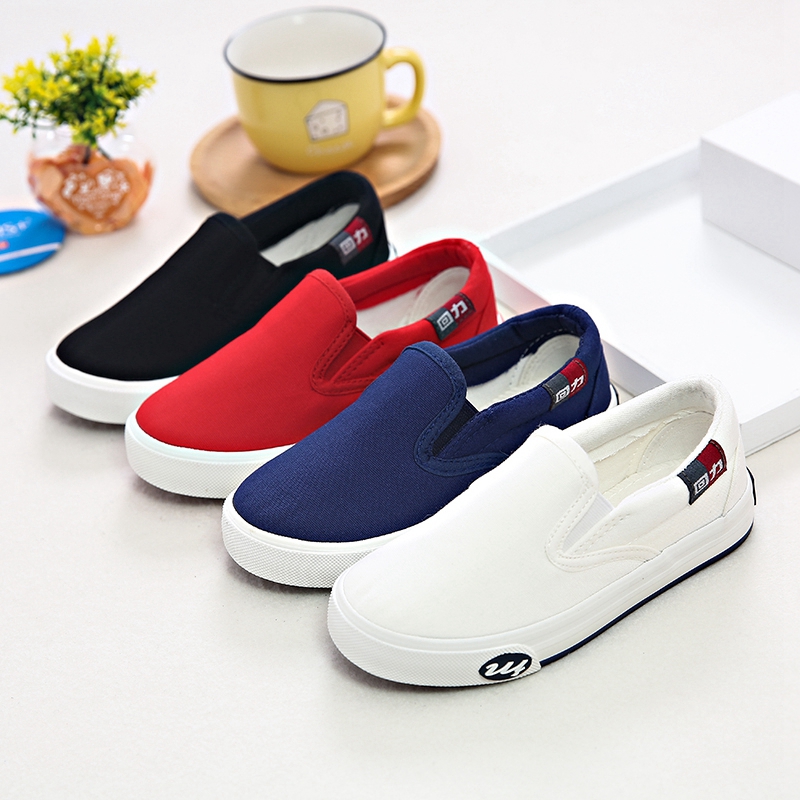 Pull back children's shoes, children's canvas shoes, boys' slip-on cloth shoes, girls' students, big children's white shoes, sneakers, sneakers