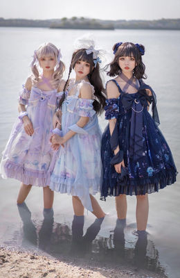 Tea Cat: In-store Stock: Evening Sea Coral Jellyfish Print High-waisted jsk Halter lolita Dress