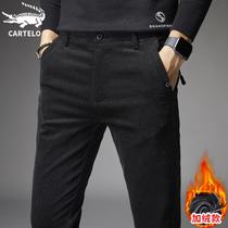 Crocodile corduroy casual pants men's Korean version of winter black loose slim feet pants men's pants autumn and winter