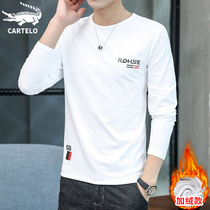 Crocodile winter long sleeve T-shirt men plus velvet cotton T-shirt white clothes base shirt spring and autumn clothes men's trend t