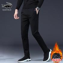 Crocodile casual pants men's Korean fashion autumn and winter loose Joker plus velvet sports slim small foot long pants men's pants