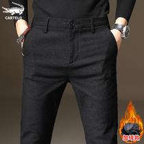 Crocodile casual pants men's Korean fashion loose autumn and winter pants black plus velvet slim small long pants men's pants