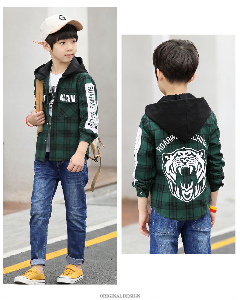Áo kẻ sọc xuân hè kẻ sọc dài tay 2018 new boy 12 bé trai áo sơ mi 15 tuổi áo thủy triều áo sơ mi bé trai size đại