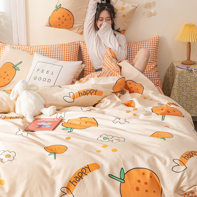 Net red new ins wind orange orange fresh bed cotton four-piece 100 cotton quilt cover quilt cover bed