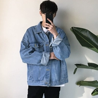 Áo khoác denim nam cá tính đẹp trai mùa xuân và mùa thu phiên bản Hàn Quốc của xu hướng học sinh buông lơi áo khoác denim bf gió mặc quần áo denim quần đũi nam