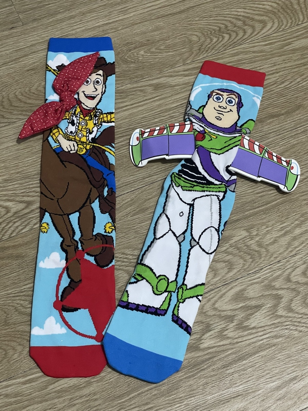 Foreign Trade Style ~ Popular Cartoon Buzz Lightyear and Woody Socks with 3D Decoration, Trendy Socks Foreign Trade Style ~ Popular Cartoon Buzz Lightyear and Woody Socks with 3D Decoration, Trendy Socks