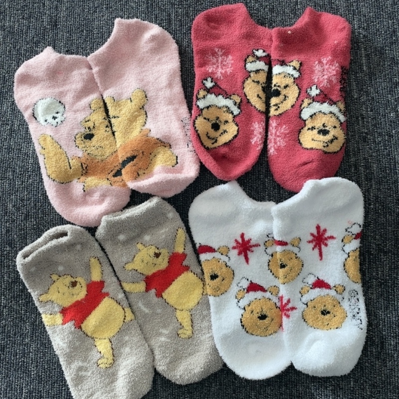 New Japanese-Style Cute Cartoon Puff Bear Plush Winnie Adult Socks Short Socks