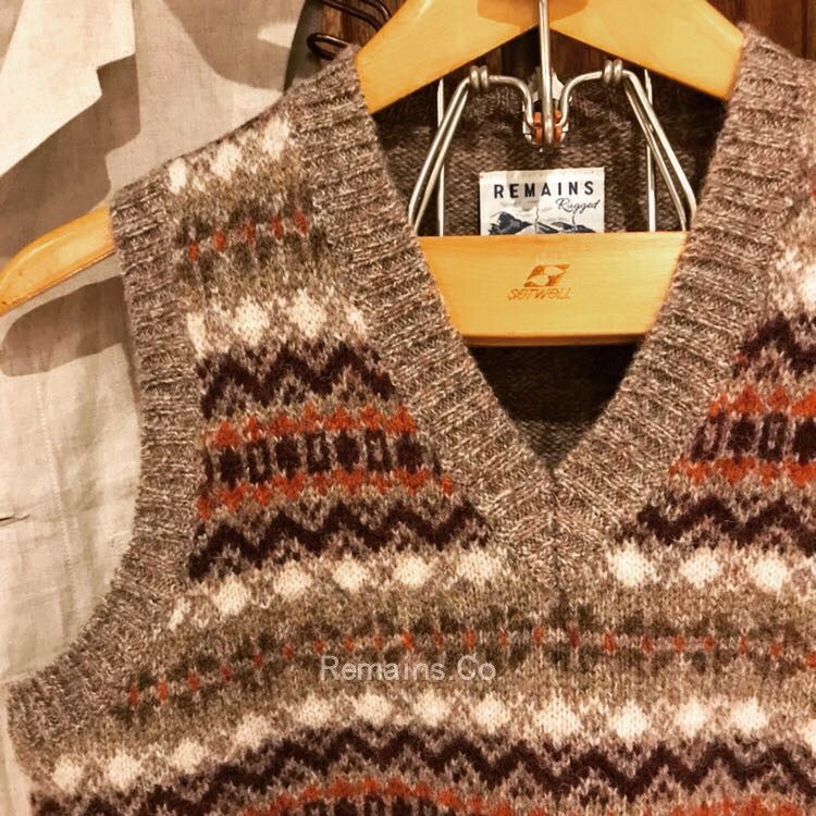 Remains Shetland 100% wool Fair Isle woven vest British retro men's and women's