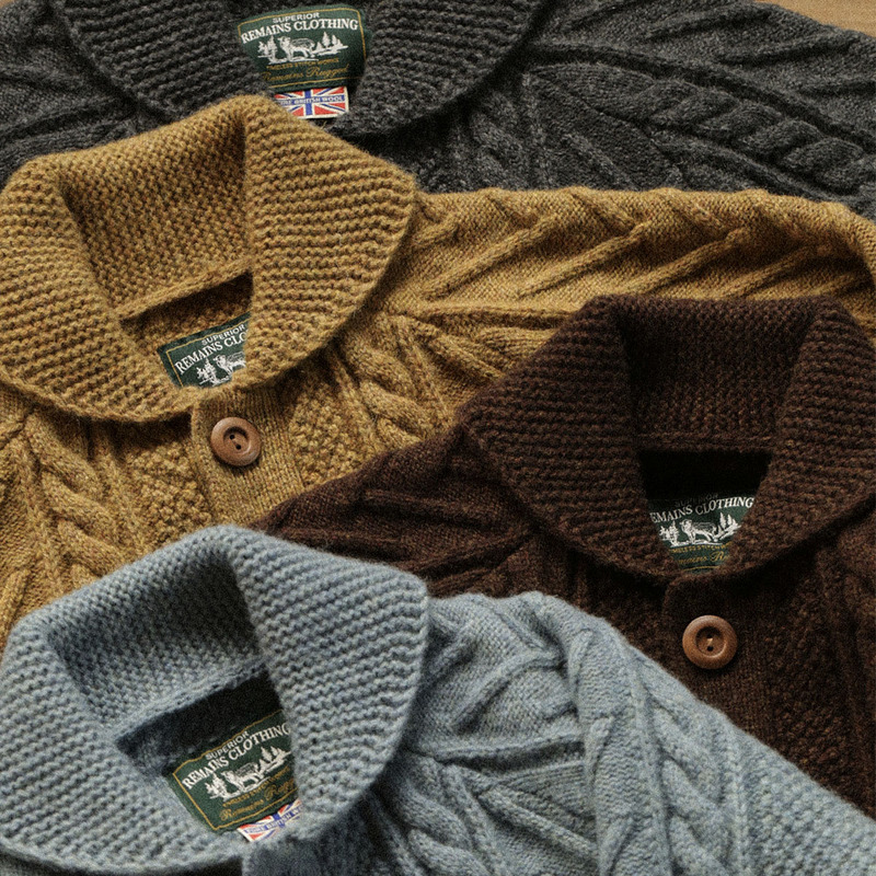 Remains Traditional Aran Sweater Fisherman Sweater Jacquard Knit Green Fruit Collar Cardigan