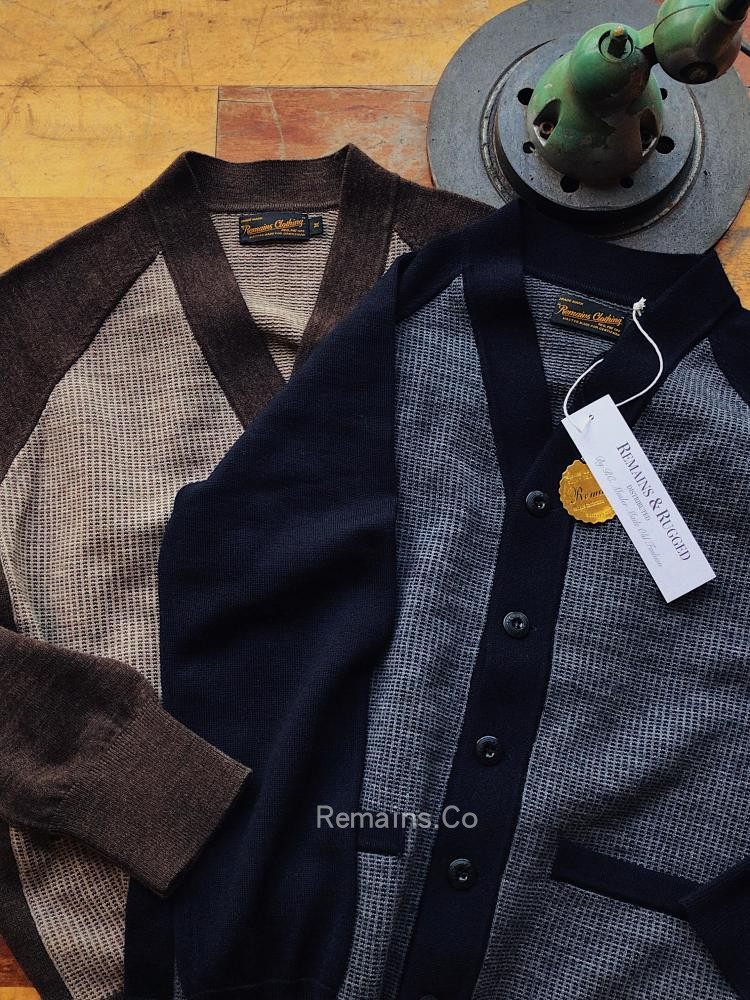 Remains melinu wool two-color cardigan inserts in traditional American retro college IVY Cardigan