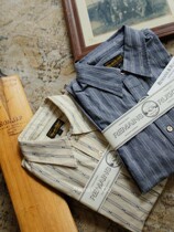 Remains Japanese imported fabric retro striped jacquard long sleeve shirt four color cotton shirt basic elegant