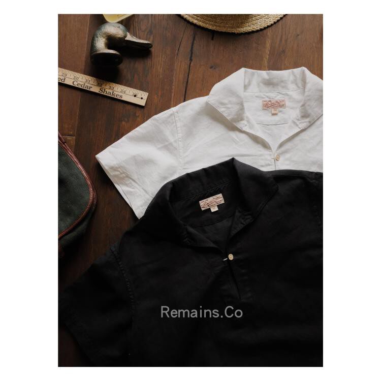 Remains Japan imports cotton linen blend navy collar jacket head retro sailor short sleeve elegant shirt man 's