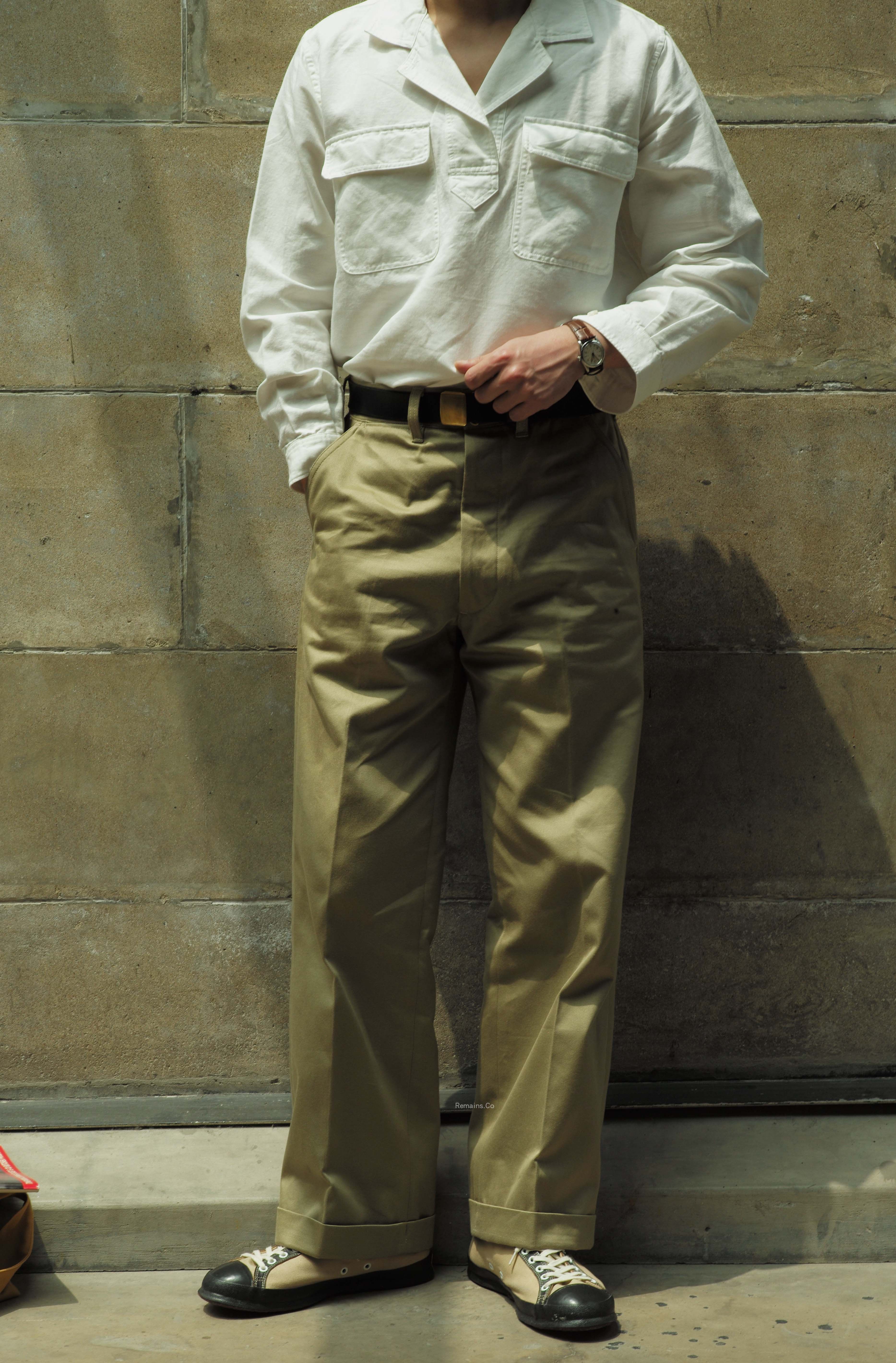 Remains American vintage Japanese fabric high waist loose wide leg Khaki pants Straight casual trousers Men