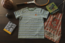 Remains 50 s American vintage colored knitted stripes summer round neck short sleeve t-shirt for men and women