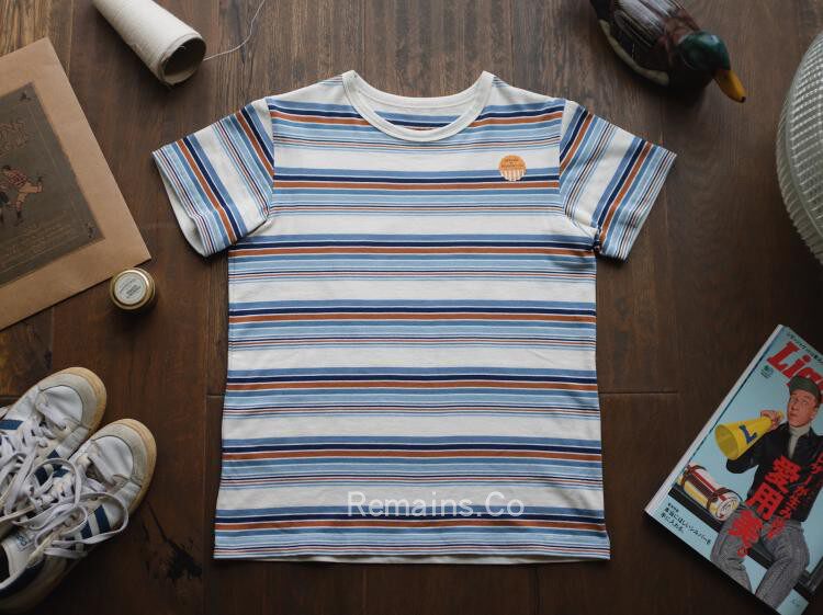 Remains US imported pure cotton 50s American retro summer color knitted striped short-sleeved T-shirt men