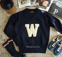 Remains evergreen vines IVY Academy letter sweater retro V collar jacket head thickness tightly imported pure wool W