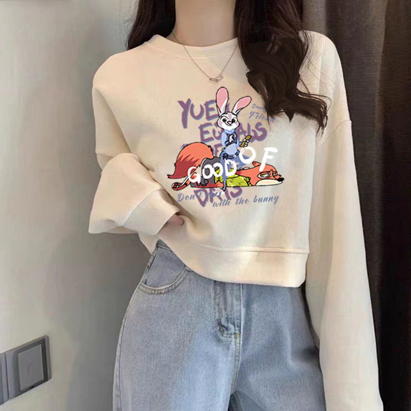 Pure Cotton Early Spring Unique Thin Judy Nick Short Sweatshirt for Women 2026 New Style Petite Long-Sleeve Top