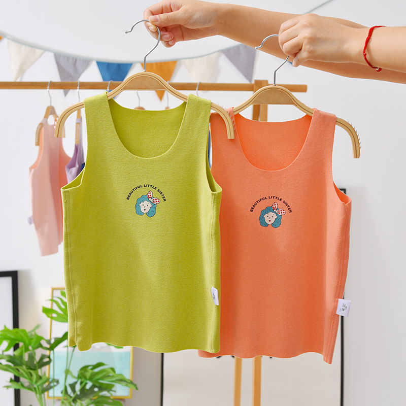 De Velvet No Trace Thermal Underwear Children's Vest Girls Baby Boys Wear Boneless Autumn and Winter Sleeveless Tops Fever