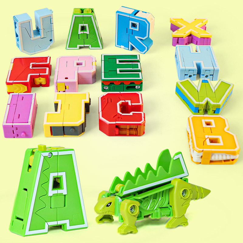 26 Letter Shapen Toy Puzzle Dinosaur Animal Chimera Robot Diamond Team Suit Boy Gift 3-year-old 6