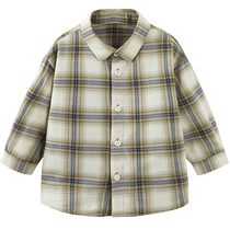 Mini Balabala baby boy 2024 autumn new product skin-friendly comfortable loose and fashionable plaid long-sleeved shirt